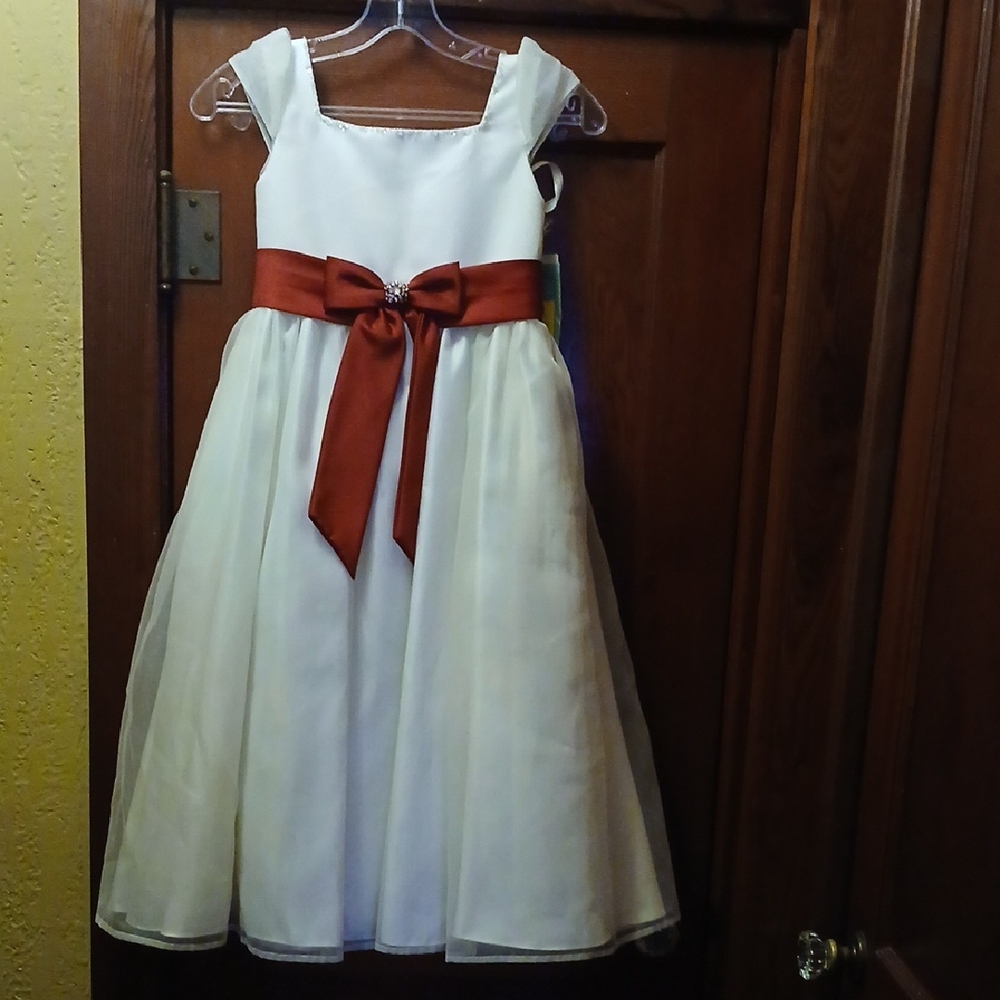 Mori Lee White Dress with Red Accent